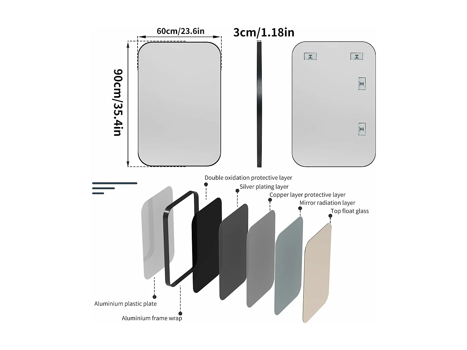 Miroir salle de bain ovale miroir mural moderne vertical ou horizontal 100x50cm