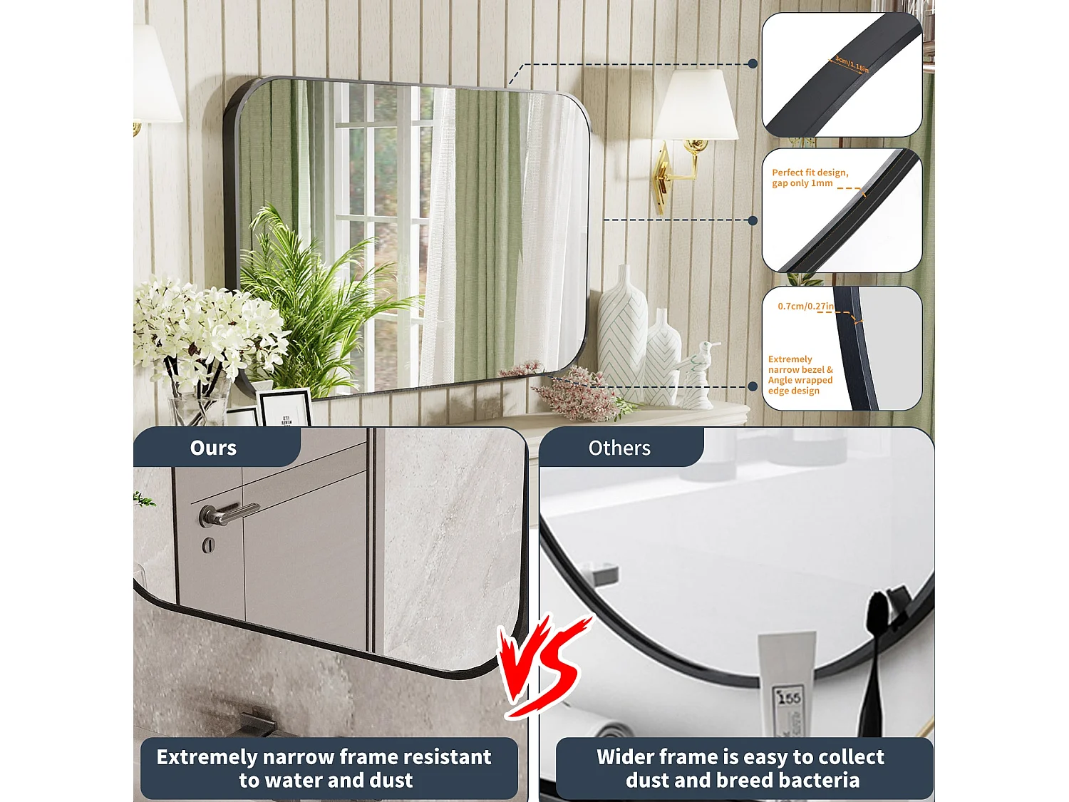 Miroir salle de bain ovale miroir mural moderne vertical ou horizontal 100x50cm