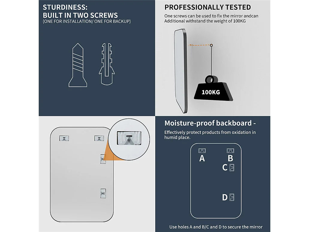Miroir salle de bain ovale miroir mural moderne vertical ou horizontal 100x50cm
