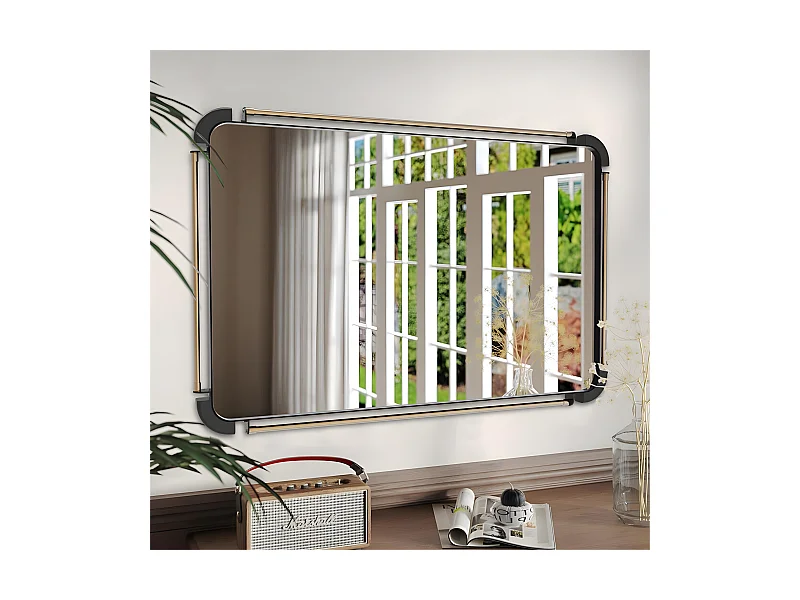 Rechteckiger Wandspiegel Badezimmer Großer Vintage-Spiegel Dekoration mit Metallrahmen für Schlafzimmer Wohnzimmer Eingang 90x60cm