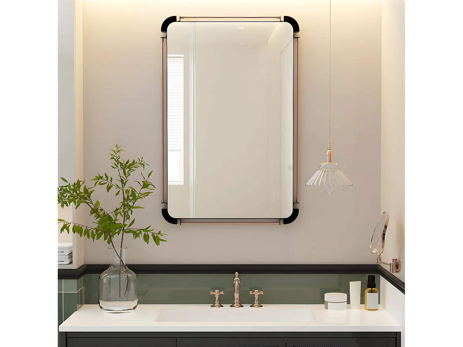 Miroir mural rectangulaire salle de bain grand miroir vintage décoration avec cadre en métal pour chambre salon entrée 90x60cm