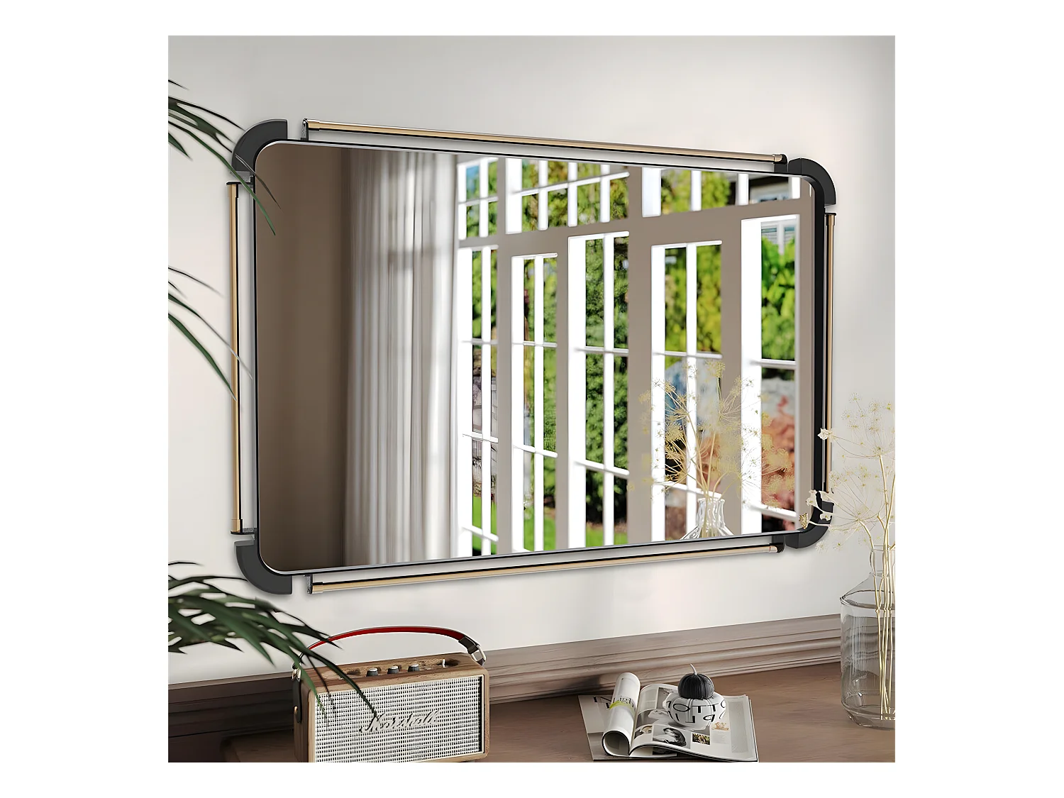 Rechthoekige wandspiegel badkamer grote vintage spiegeldecoratie met metalen frame voor slaapkamer woonkamer entree 90x60cm