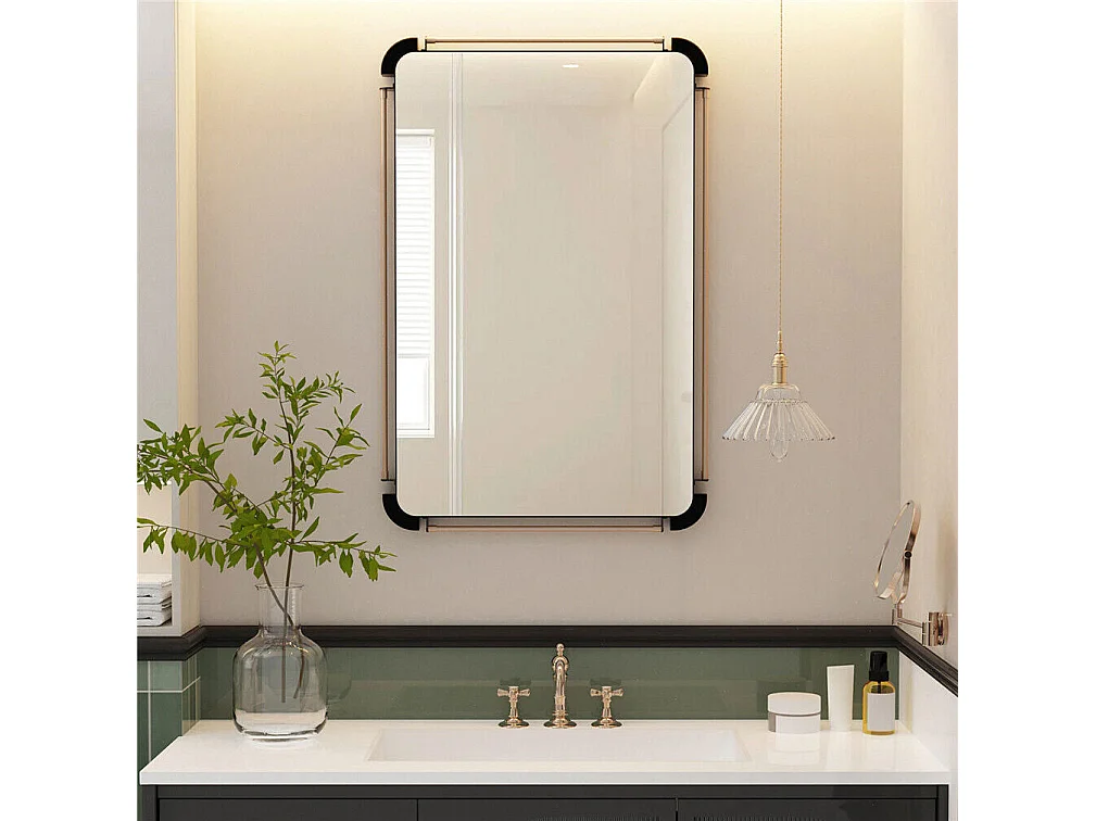 Miroir mural rectangulaire salle de bain grand miroir vintage décoration avec cadre en métal pour chambre salon entrée 90x60cm
