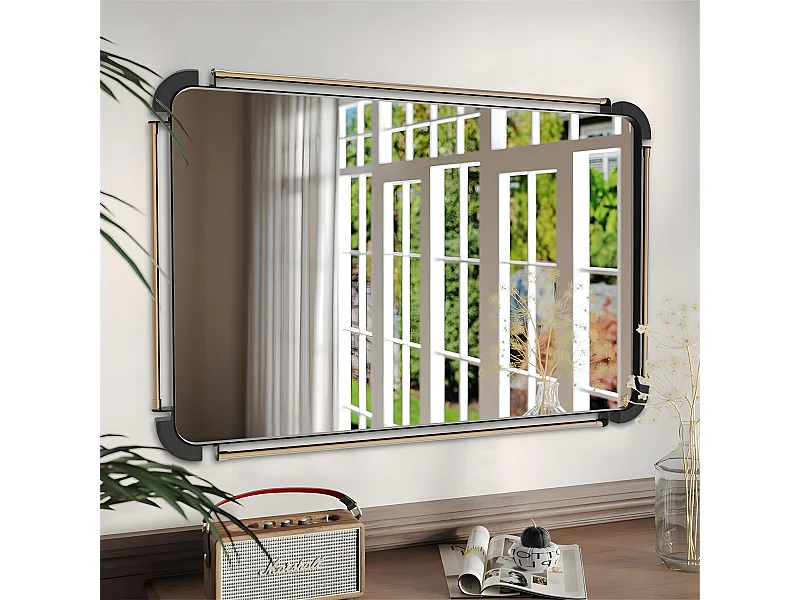 Miroir mural rectangulaire salle de bain grand miroir vintage décoration avec cadre en métal pour chambre salon entrée 90x60cm