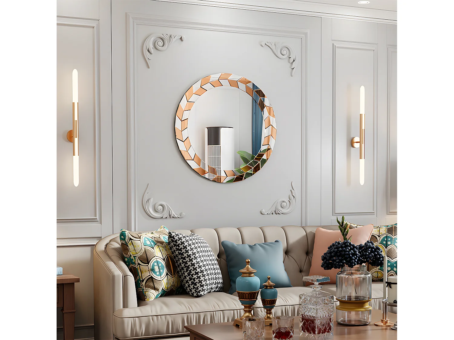 Grand miroir mural déco miroir murale décoration miroirs muraux décoratif design pour salle de bain chambre 80x80cm