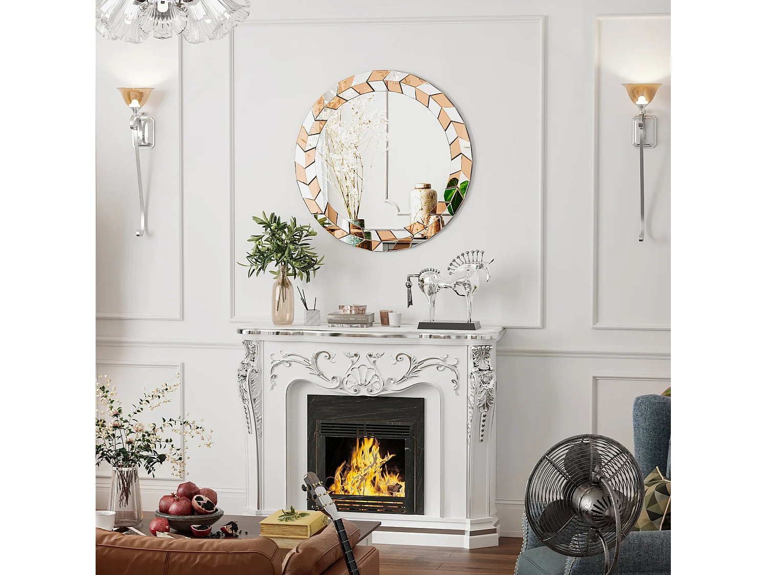 Espelho de parede grande, espelho decorativo de parede, decoração, espelhos de parede decorativos, design para banheiro, quarto, 80x80cm