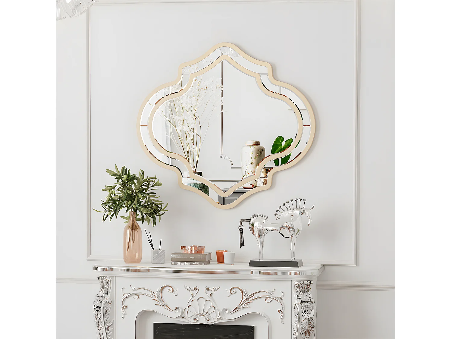 Miroir mural décoration pour salon - 88x80cm miroir décoratif doré pour chambre entrée salle de bain salle à manger 80x88cm