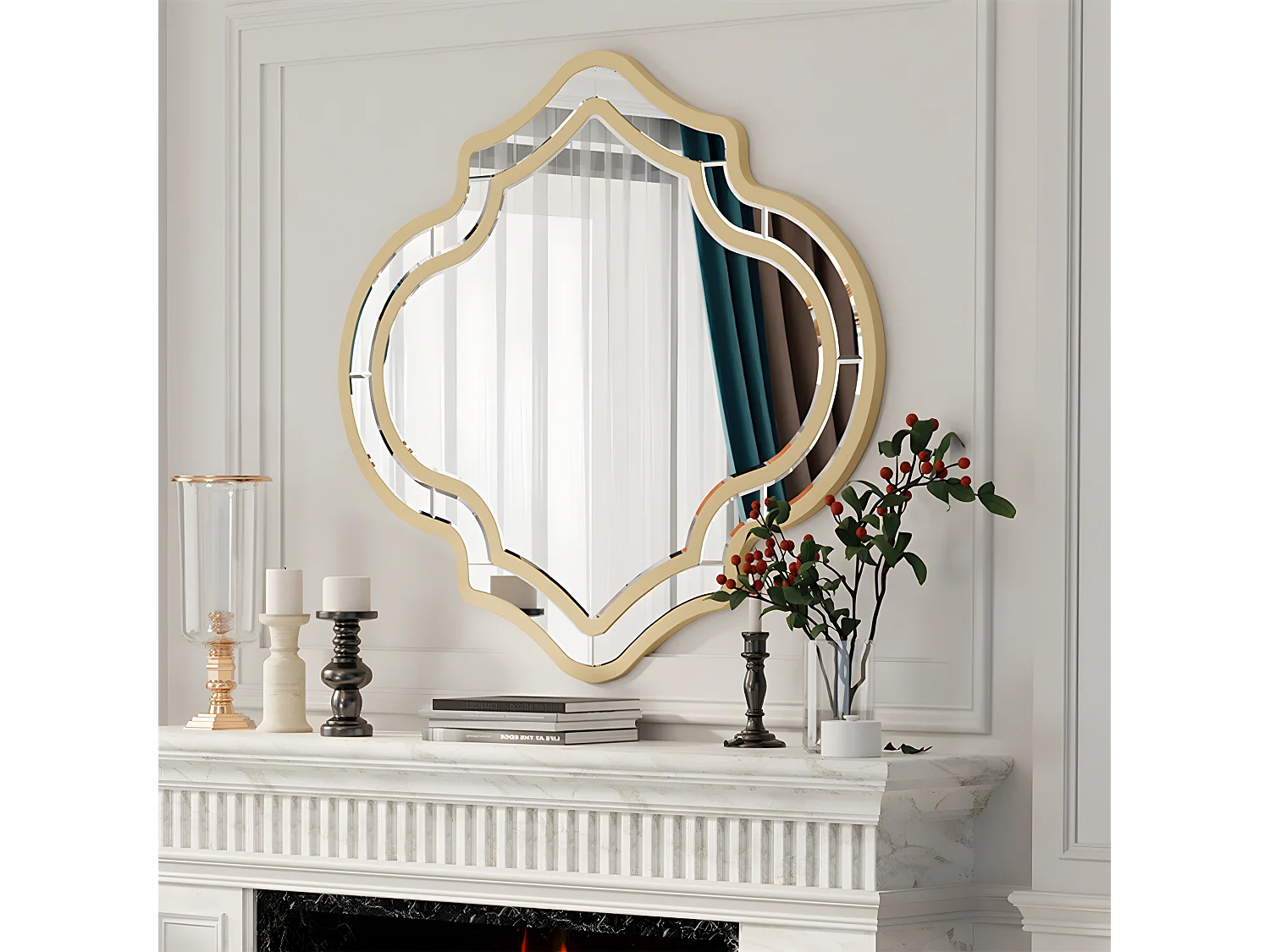 Miroir mural décoration pour salon - 88x80cm miroir décoratif doré pour chambre entrée salle de bain salle à manger 80x88cm