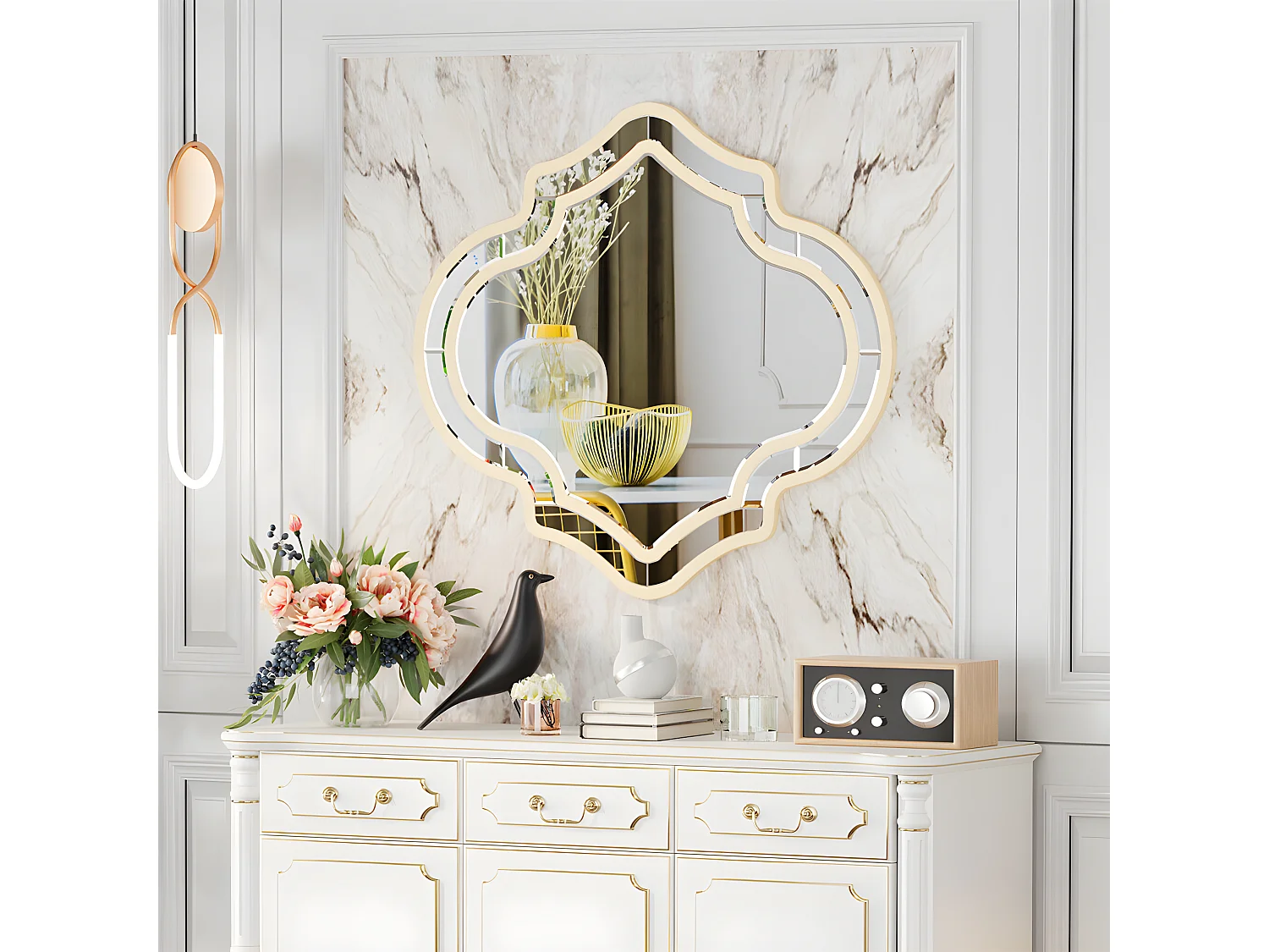 Miroir mural décoration pour salon - 88x80cm miroir décoratif doré pour chambre entrée salle de bain salle à manger 80x88cm