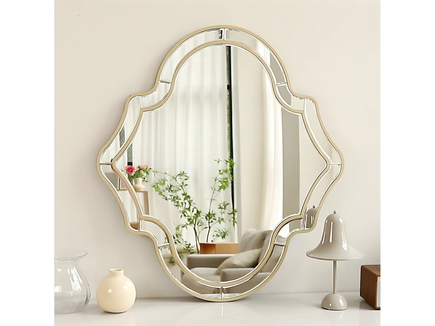 Miroir mural décoration pour salon - 88x80cm miroir décoratif doré pour chambre entrée salle de bain salle à manger 80x88cm