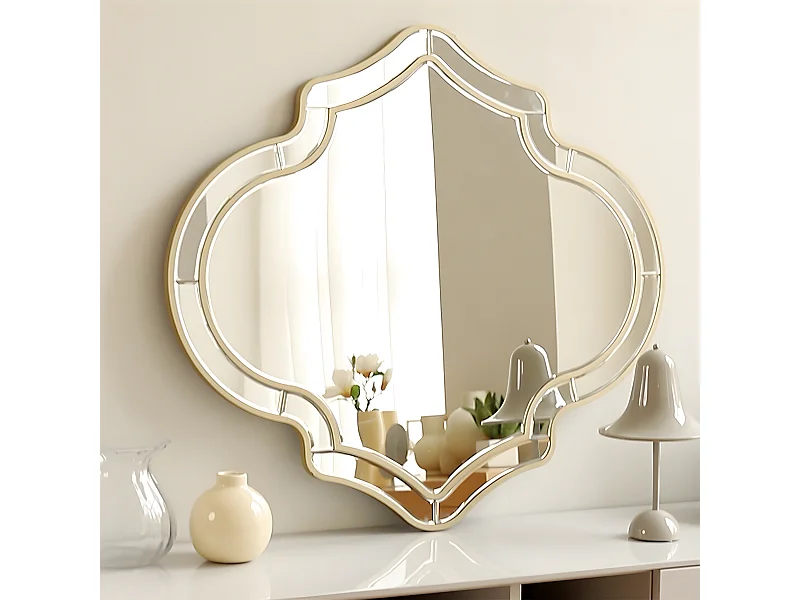 Miroir mural décoration pour salon - 88x80cm miroir décoratif doré pour chambre entrée salle de bain salle à manger 80x88cm