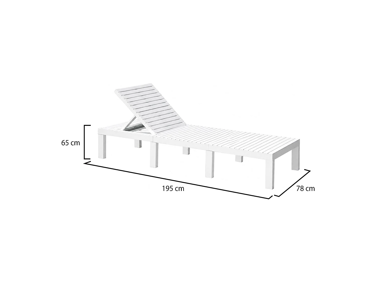 Chaise longue Caserta, Chaise longue de jardin réglable, Chaise longue d'extérieur, 100% Made in Italy, 195x65h78 cm, Blanc