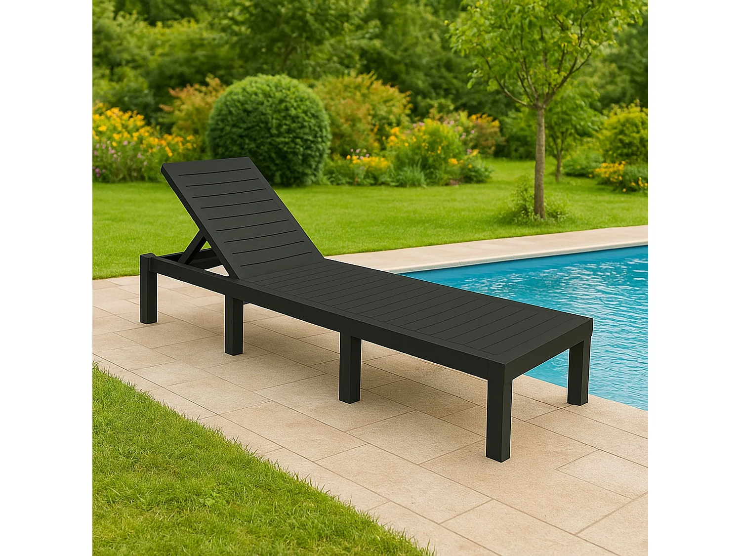 Caserta ligstoel, Verstelbare tuinligstoel, Buitenligstoel, 100% Made in Italy, 195x65h78 cm, Antraciet