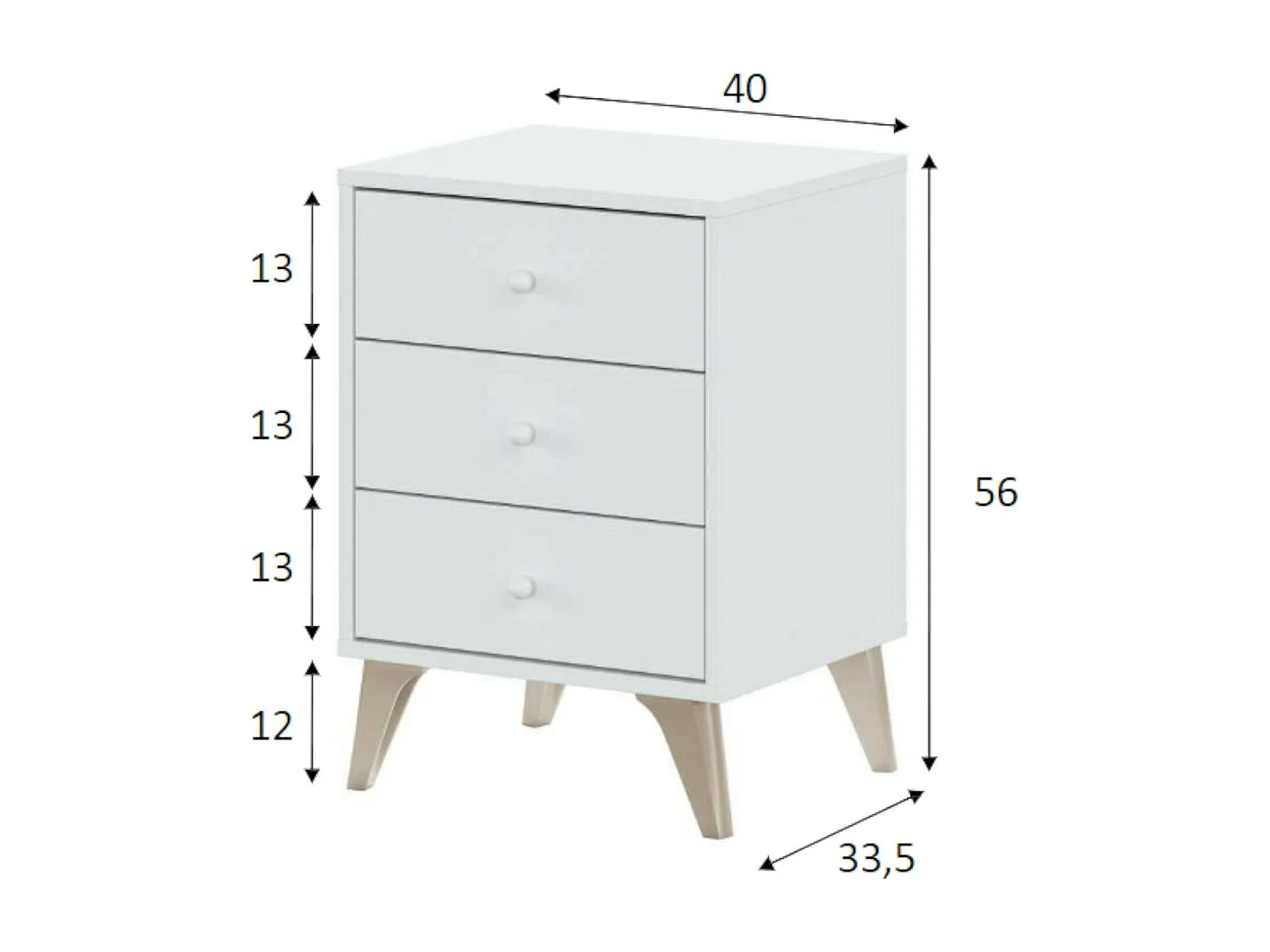 Mesa de cabeceira Seattle, mesa de cabeceira com 3 gavetas, mesa de cabeceira, 40x34h56 cm, branco e carvalho