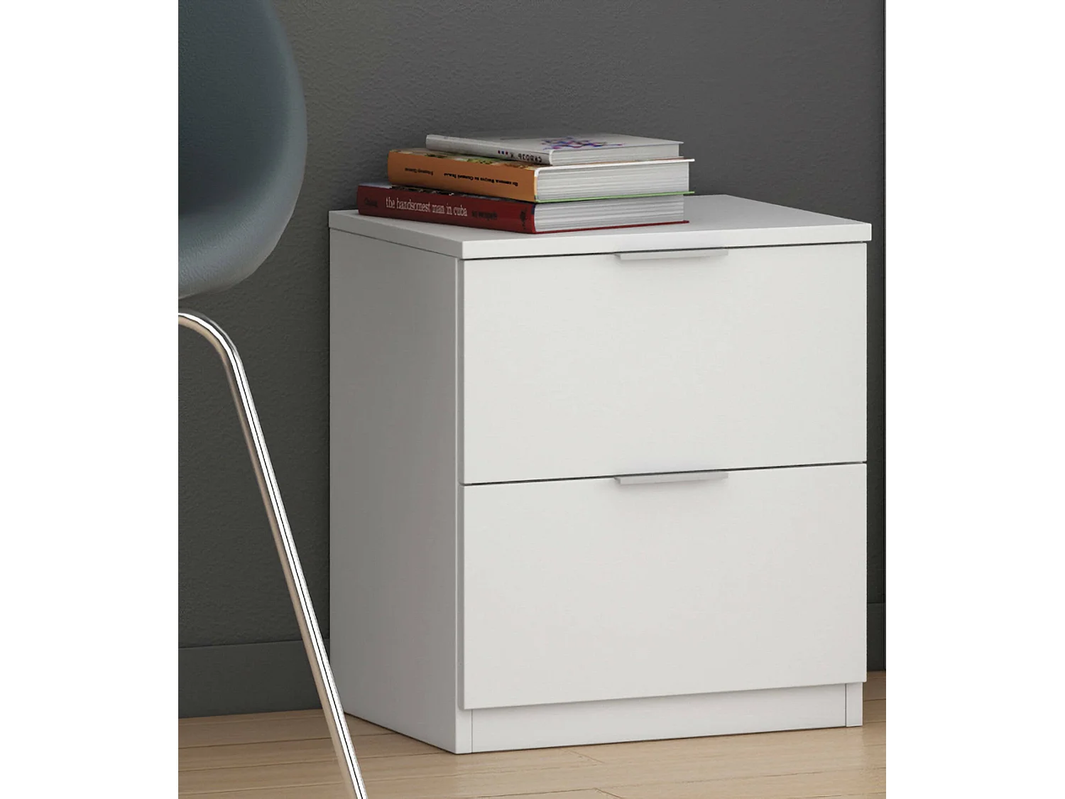 Mesa de cabeceira Syracuse, Mesa de cabeceira moderna com 2 gavetas, Mesa de cabeceira, Cômoda baixa para quarto, 38x34h45 cm, Branco