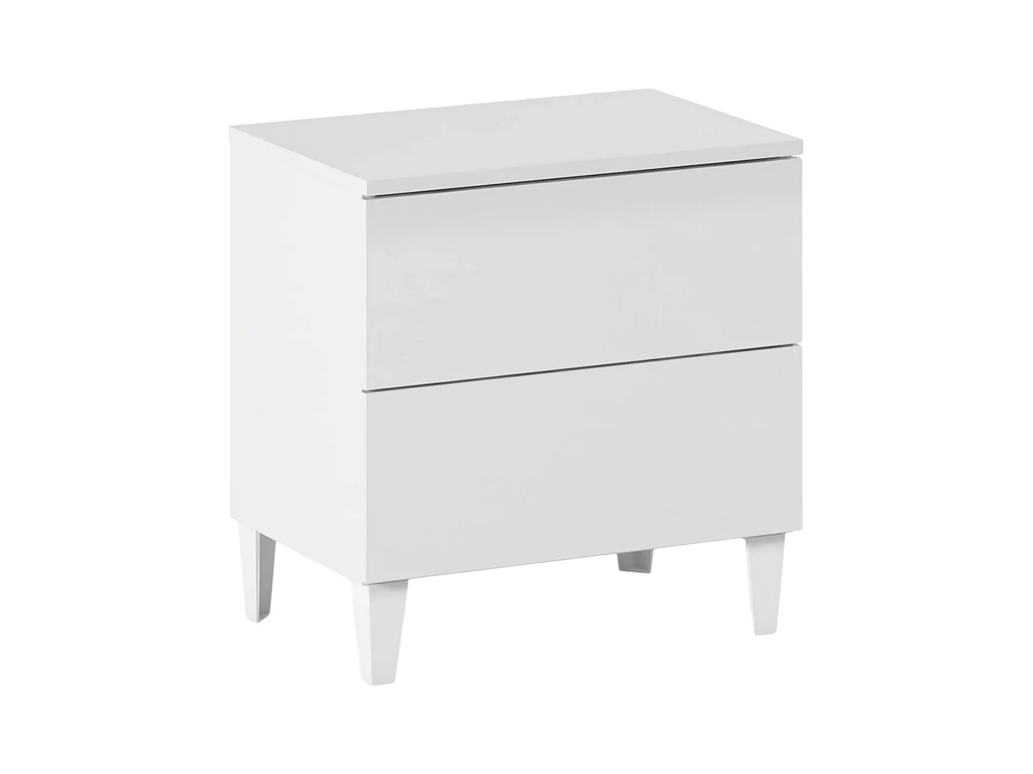 Table de chevet Nashville, Table de chevet 2 tiroirs, Table de nuit, Commode basse pour chambre, 50x34h49 cm, Blanc brillant