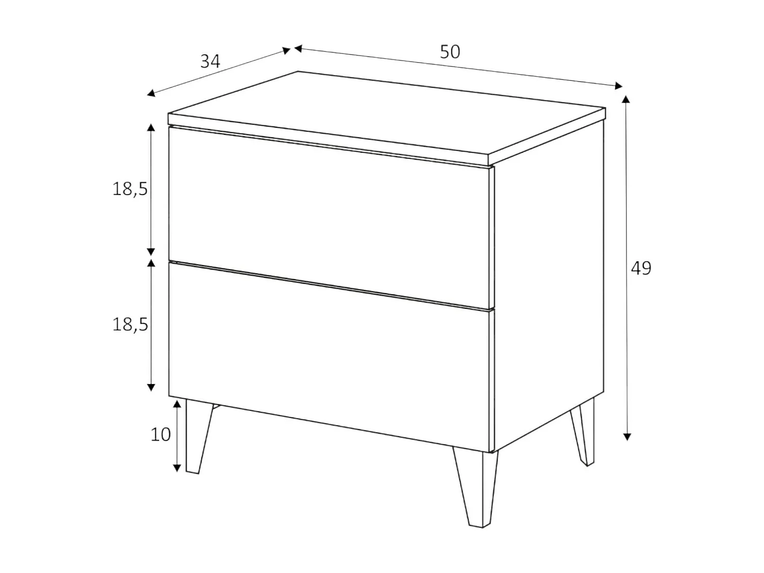 Table de chevet Nashville, Table de chevet 2 tiroirs, Table de nuit, Commode basse pour chambre, 50x34h49 cm, Blanc brillant