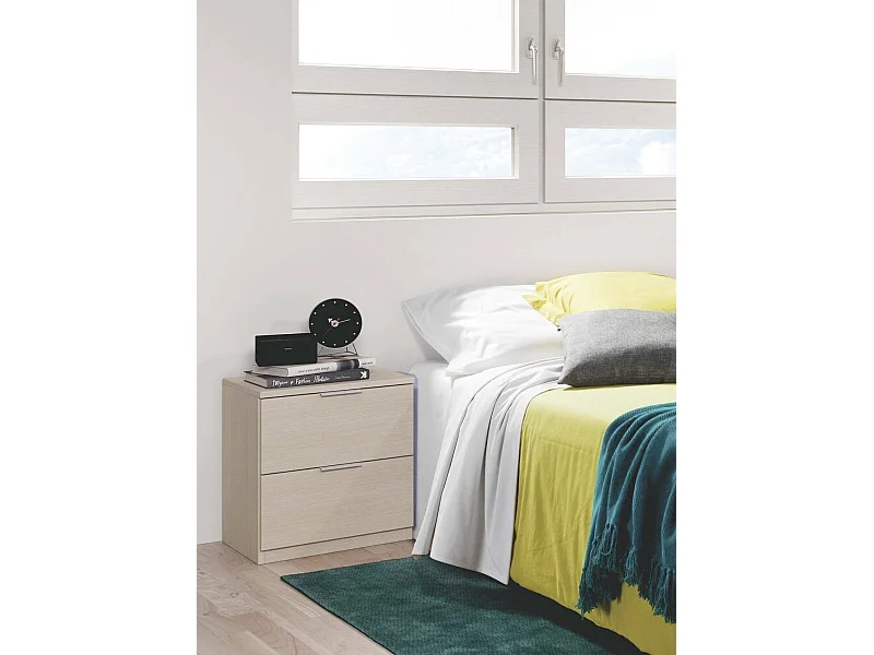 Table de chevet Syracuse, Table de chevet moderne avec 2 tiroirs, Table de nuit, Commode basse pour chambre, 38x34h45 cm, Chêne