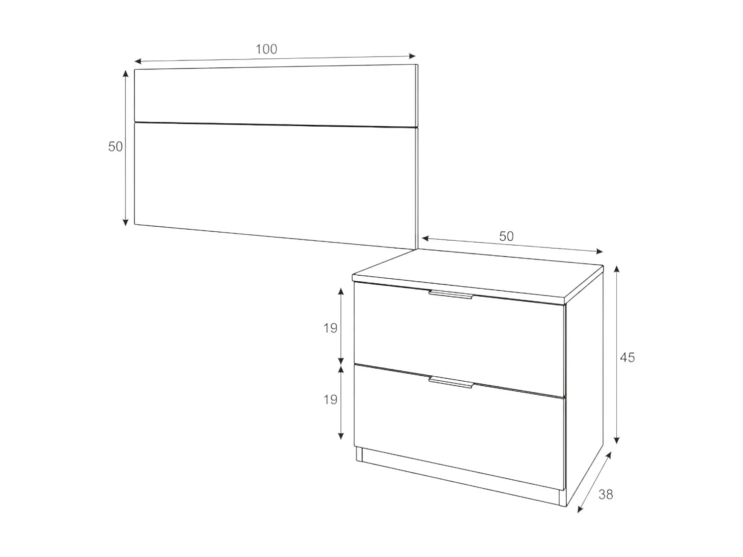 Dmora Hoofdbord Bed Honolulu 45x150 cm Eik Bruin, Enkel, Geperst Hout Structuur, Witte Structuur Kleur