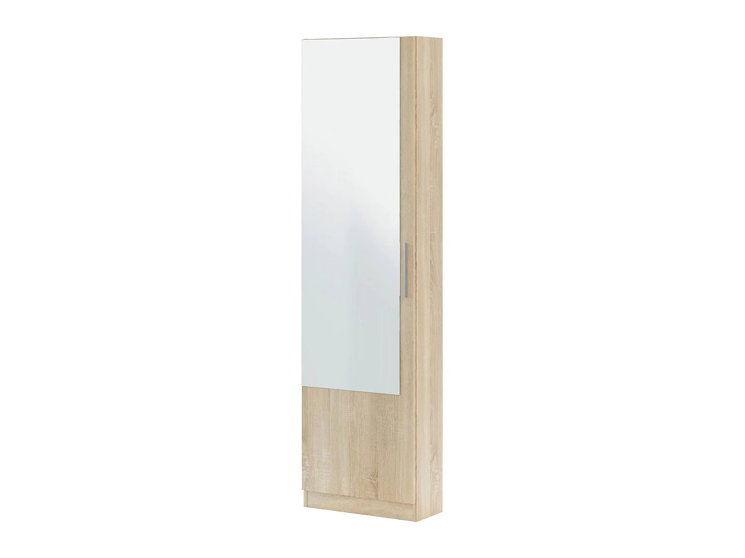 Étagère à chaussures Eugene, Armoire à chaussures haute avec 1 porte, Armoire à chaussures moderne, Armoire d'entrée avec miroir, 50x22h180 cm, Chêne