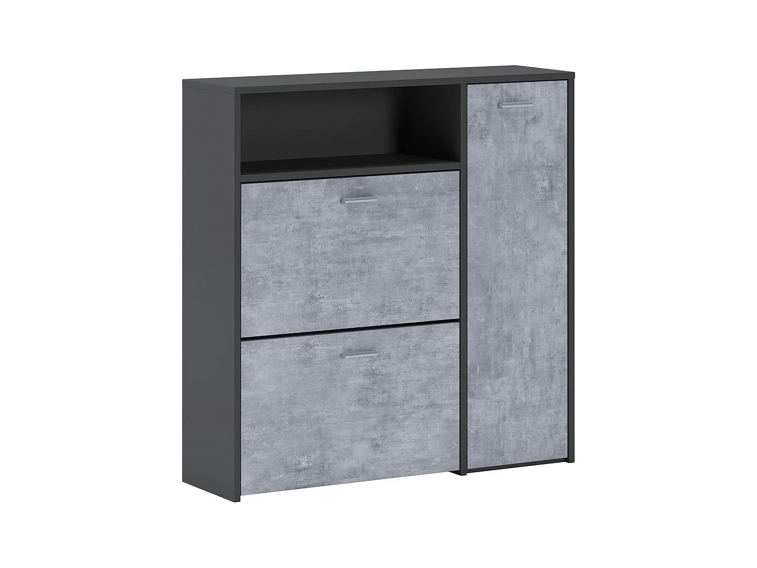 Meuble à chaussures Aldaya, Étagère à chaussures peu encombrante, Étagère à chaussures d'entrée, Meuble avec 3 portes pliantes, 92x27h94 cm, Anthracite, Ciment