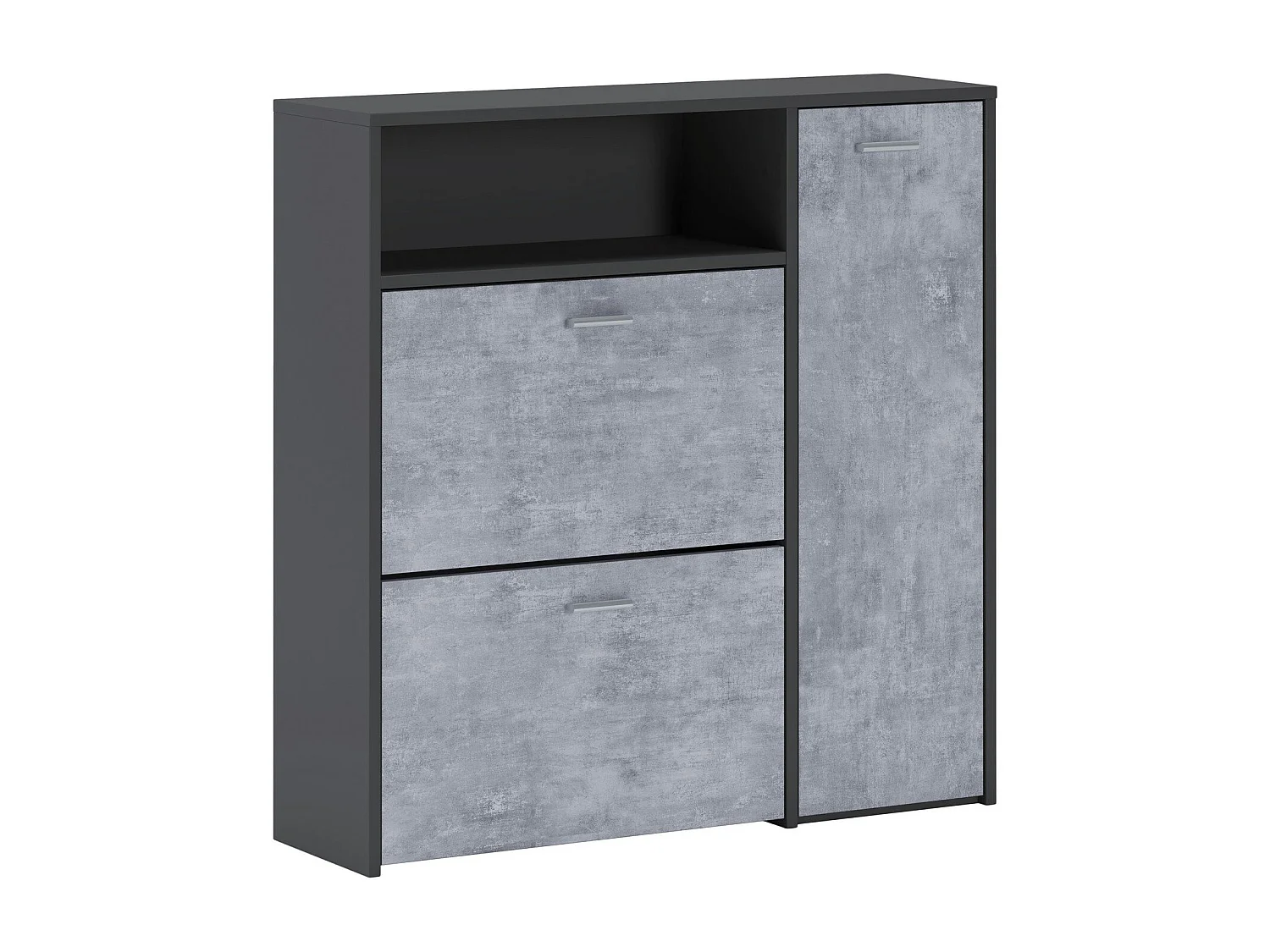 Aldaya schoenenrek, Ruimtebesparend schoenenrek, Ingang schoenenrek, Kast met 3 vouwdeuren, 92x27h94 cm, Antraciet, Cement