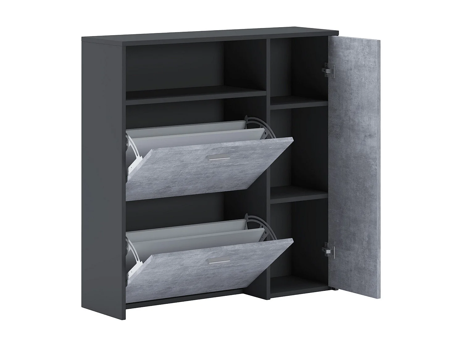 Aldaya schoenenrek, Ruimtebesparend schoenenrek, Ingang schoenenrek, Kast met 3 vouwdeuren, 92x27h94 cm, Antraciet, Cement