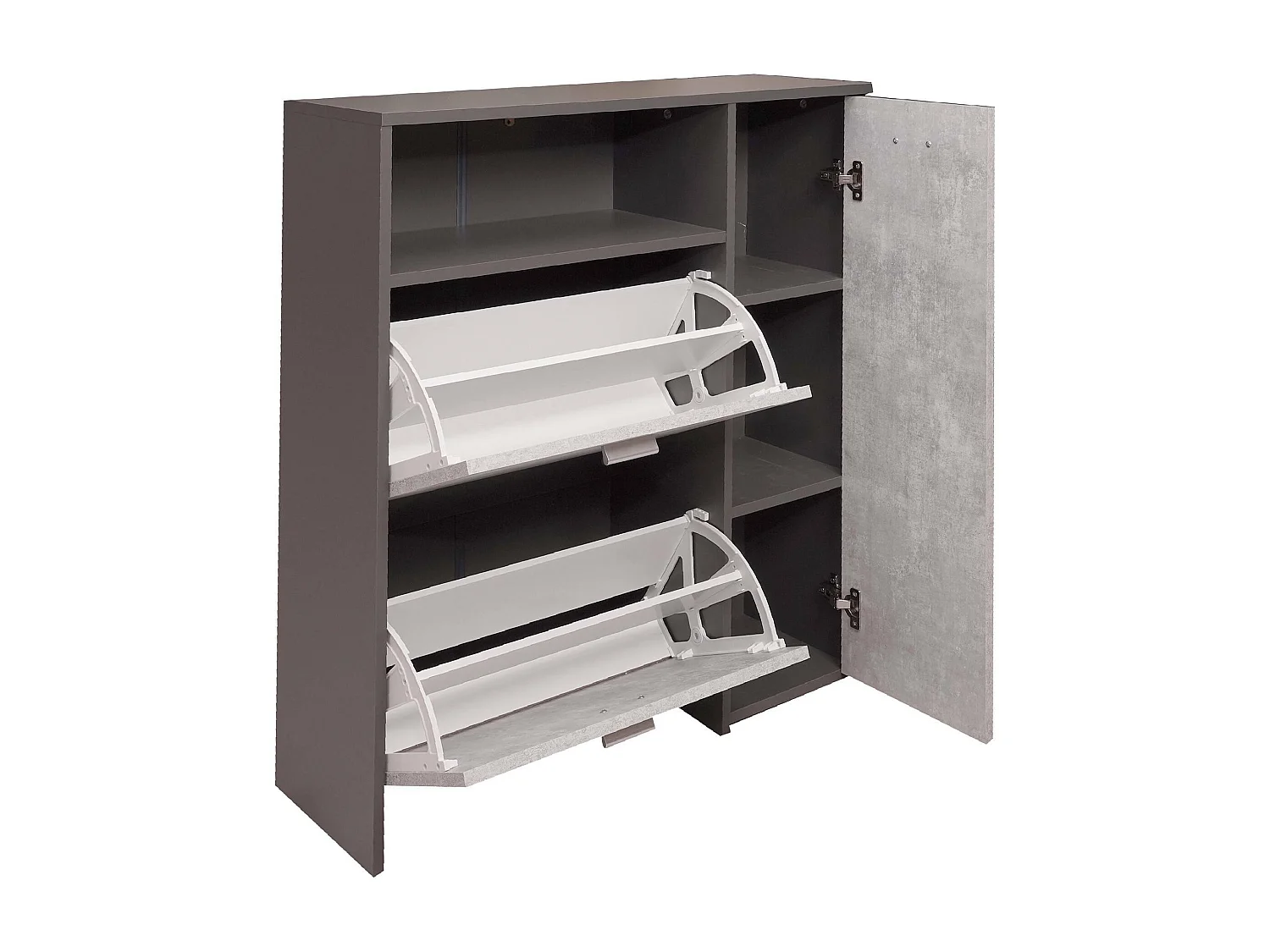 Meuble à chaussures Aldaya, Étagère à chaussures peu encombrante, Étagère à chaussures d'entrée, Meuble avec 3 portes pliantes, 92x27h94 cm, Anthracite, Ciment