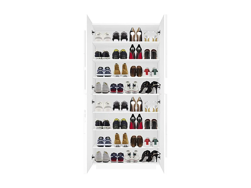 Étagère à chaussures Orfeo, Armoire polyvalente avec 4 portes battantes, Étagère à chaussures d'entrée, 100% Made in Italy, 81x38h167 cm, Blanc brillant