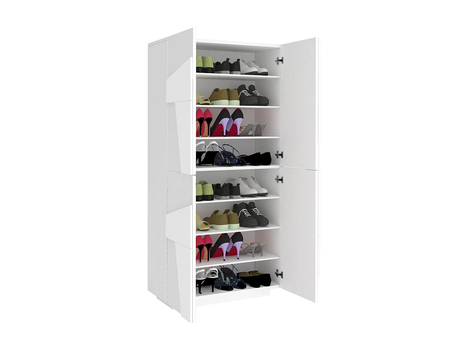 Étagère à chaussures Orfeo, Armoire polyvalente avec 4 portes battantes, Étagère à chaussures d'entrée, 100% Made in Italy, 81x38h167 cm, Blanc brillant