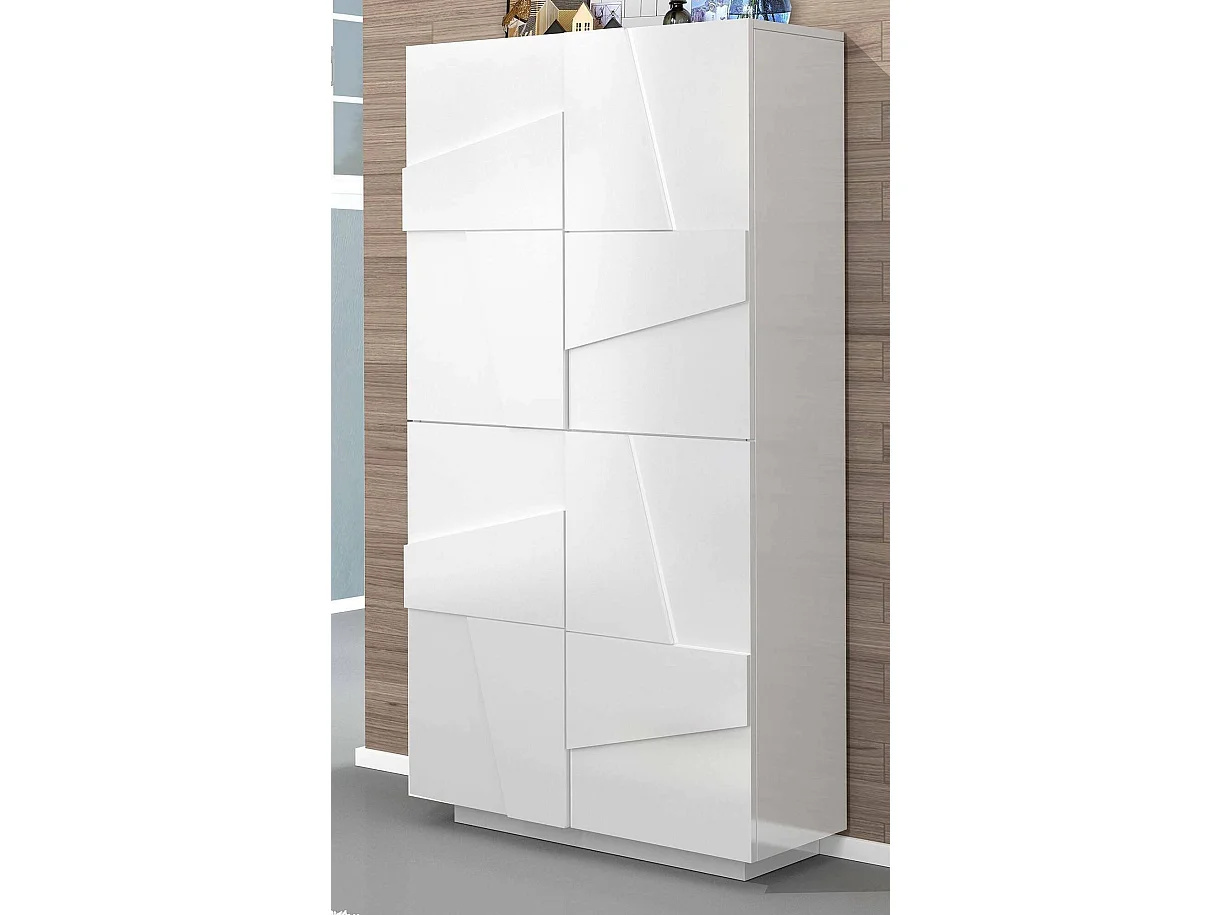 Étagère à chaussures Orfeo, Armoire polyvalente avec 4 portes battantes, Étagère à chaussures d'entrée, 100% Made in Italy, 81x38h167 cm, Blanc brillant