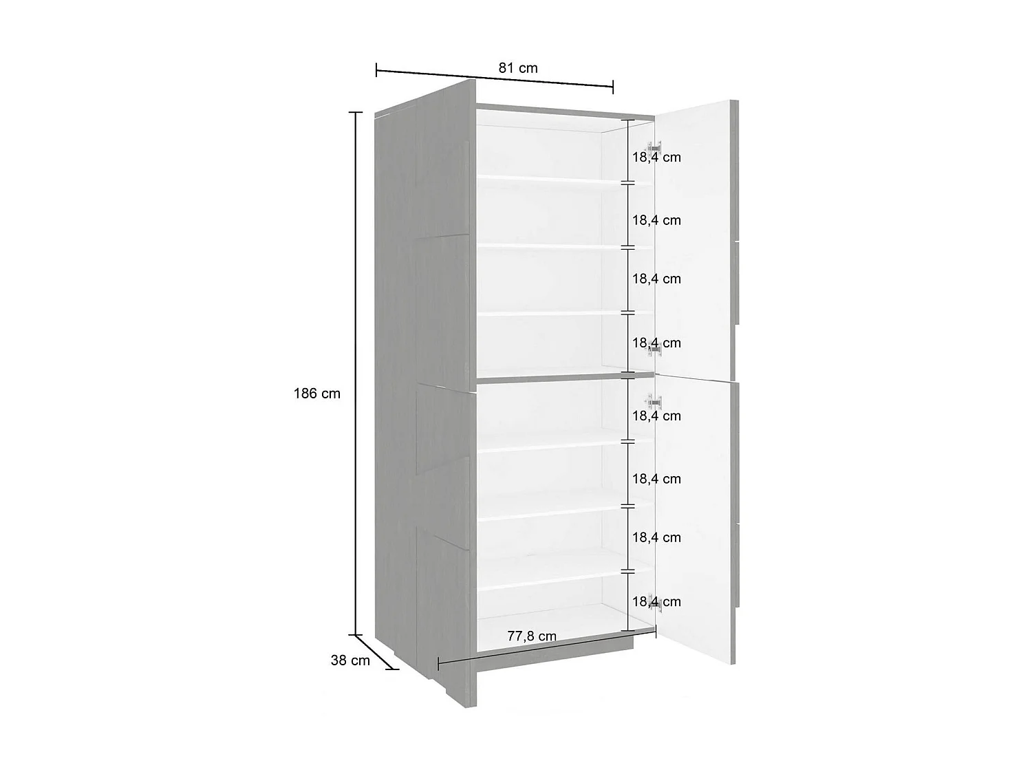 Étagère à chaussures Orfeo, Armoire polyvalente avec 4 portes battantes, Étagère à chaussures d'entrée, 100% Made in Italy, 81x38h167 cm, Blanc brillant