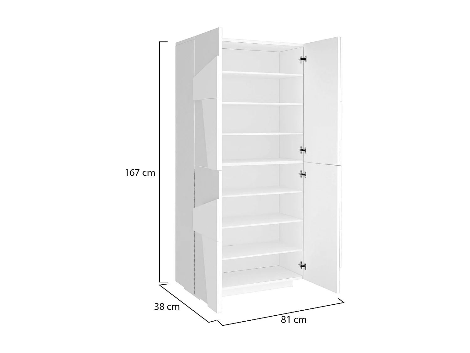 Étagère à chaussures Orfeo, Armoire polyvalente avec 4 portes battantes, Étagère à chaussures d'entrée, 100% Made in Italy, 81x38h167 cm, Blanc brillant