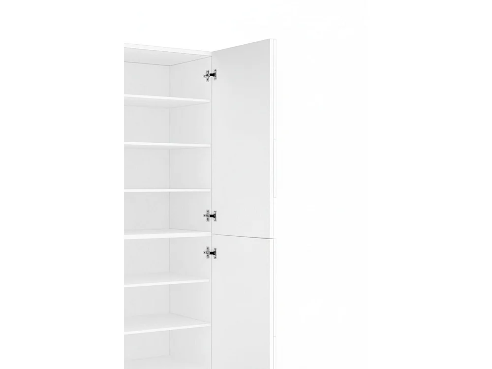 Étagère à chaussures Orfeo, Armoire polyvalente avec 4 portes battantes, Étagère à chaussures d'entrée, 100% Made in Italy, 81x38h167 cm, Blanc brillant