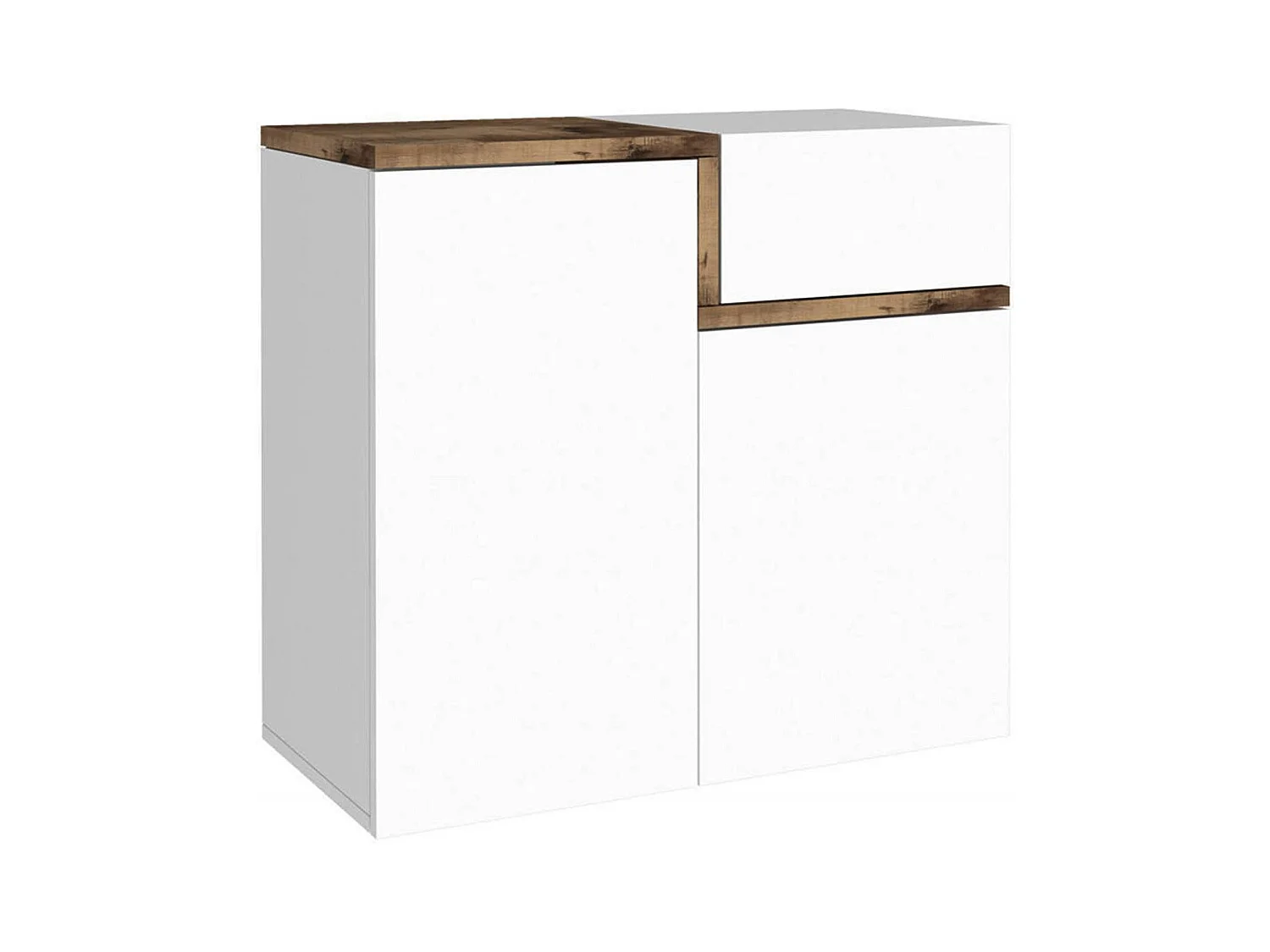Ryan schoenenrek, Multifunctionele kast met 2 deuren en 1 klepdeur, Ingang schoenenrek, 100% Made in Italy, 80x40h80 cm, Glanzend wit en esdoorn