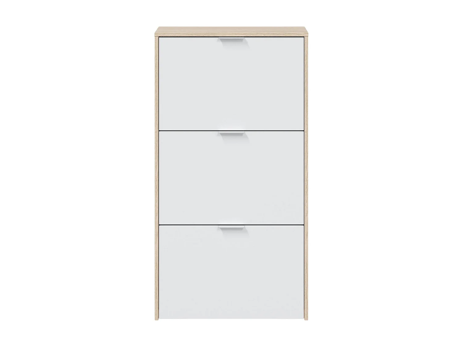Sapateira Escondido, guarda-roupa com 3 portas sanfonadas, armário de dupla capacidade para até 18 pares de sapatos,  60x22h113 cm, carvalho e branco brilhante