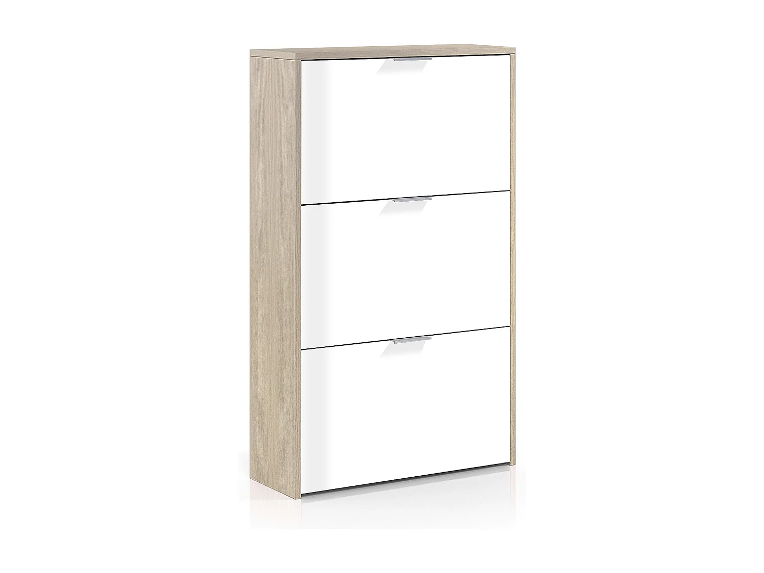 Dmora Zapatero de tres puertas con apertura abatible, color roble con puertas blanco brillo, Medidas 60 x 113 x 22 cm, con embalaje reforzado