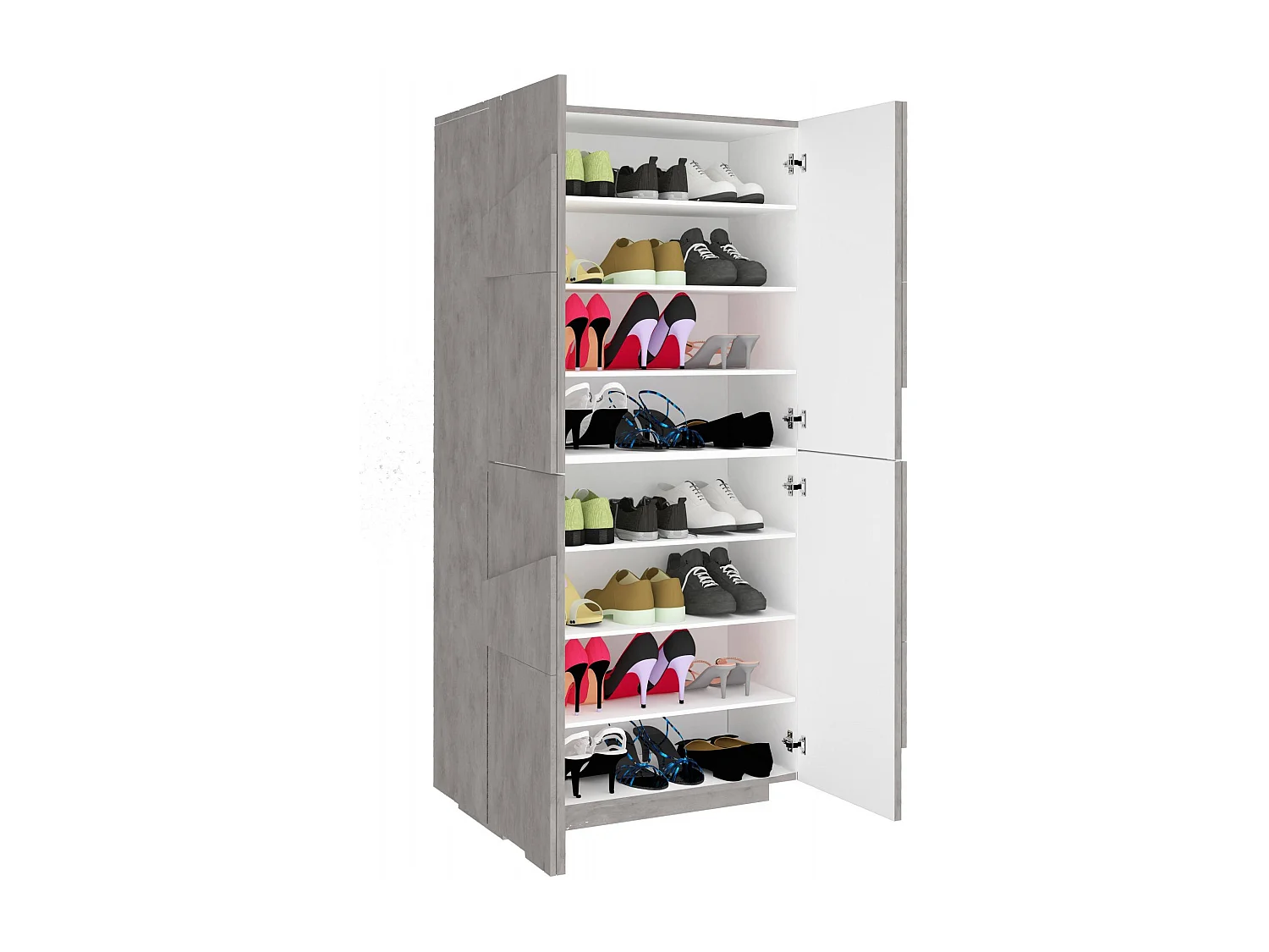 Orfeo schoenenrek, Multifunctionele kast met 4 draaideuren, Ingang schoenenrek, 100% Made in Italy, 81x38h167 cm, Cement