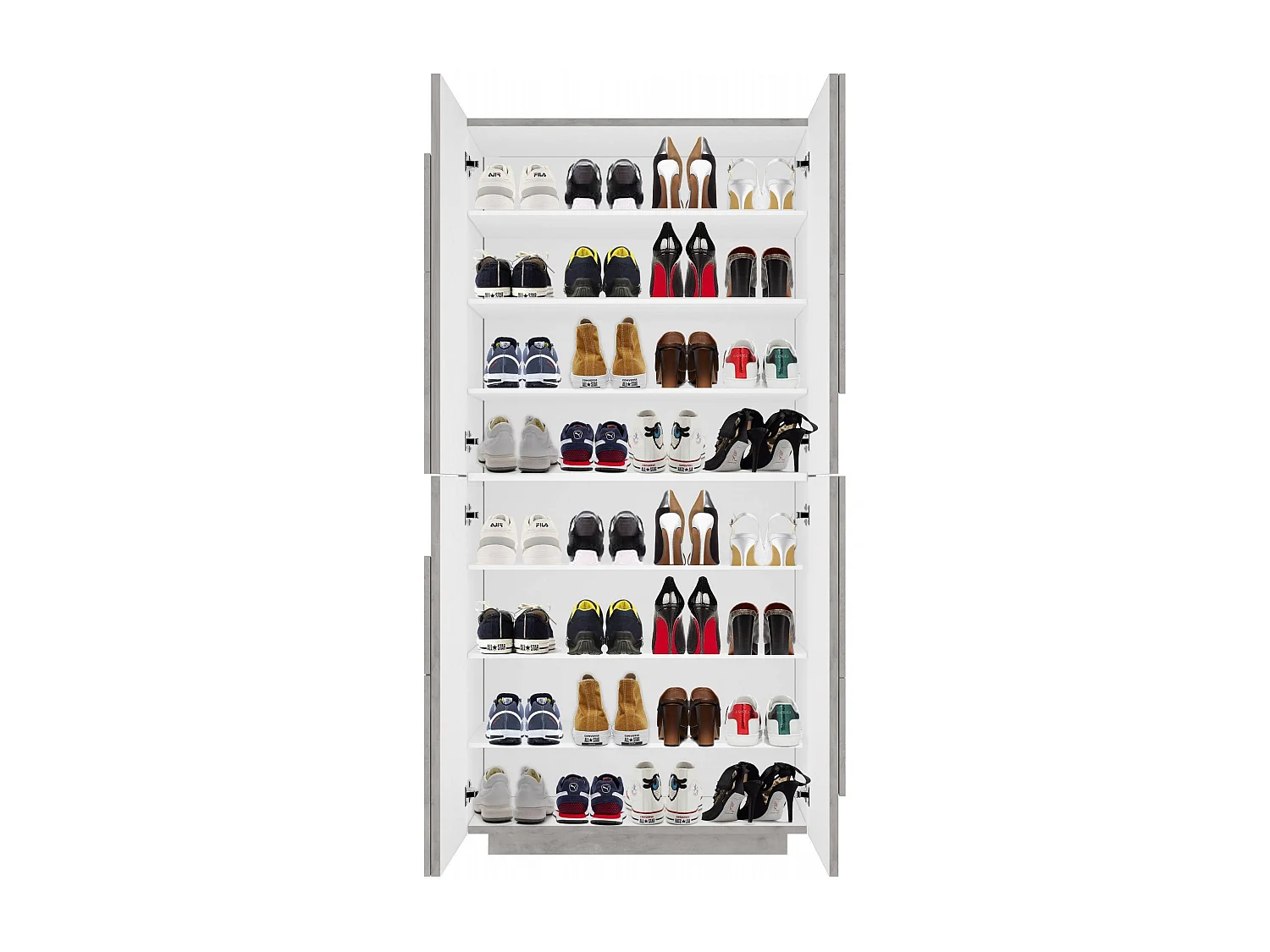 Étagère à chaussures Orfeo, Armoire polyvalente avec 4 portes battantes, Étagère à chaussures d'entrée, 100% Made in Italy, 81x38h167 cm, Ciment