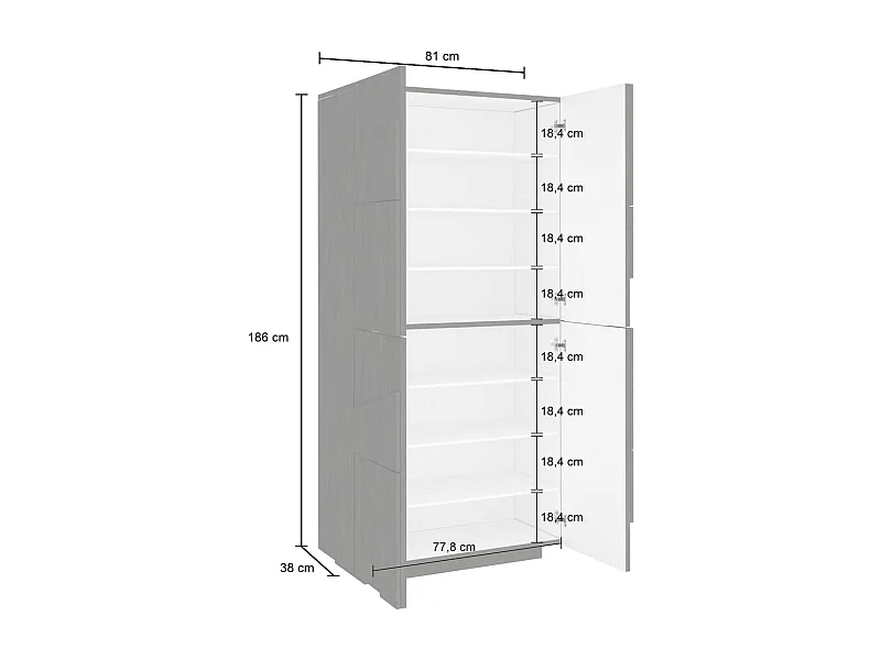 Orfeo schoenenrek, Multifunctionele kast met 4 draaideuren, Ingang schoenenrek, 100% Made in Italy, 81x38h167 cm, Cement
