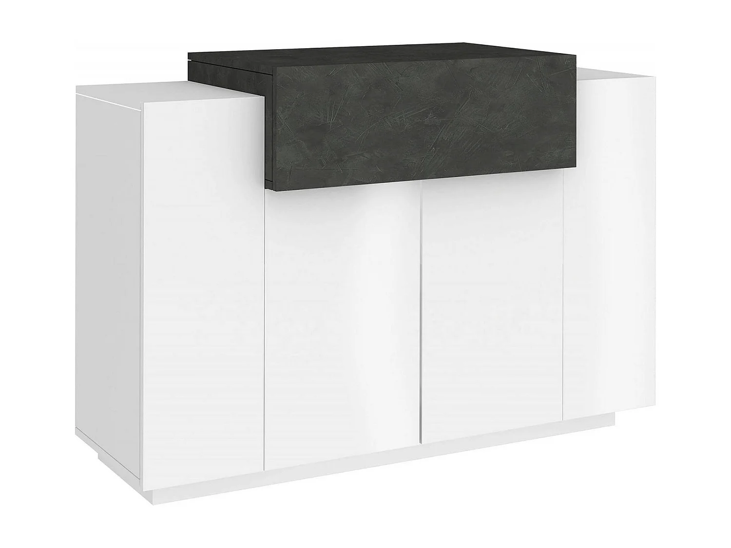 Zapatero Peter, Mueble multiusos con 2 puertas y 1 puerta abatible, Zapatero de entrada, 100% Made in Italy, 120x45h86 cm, Blanco brillo y pizarra
