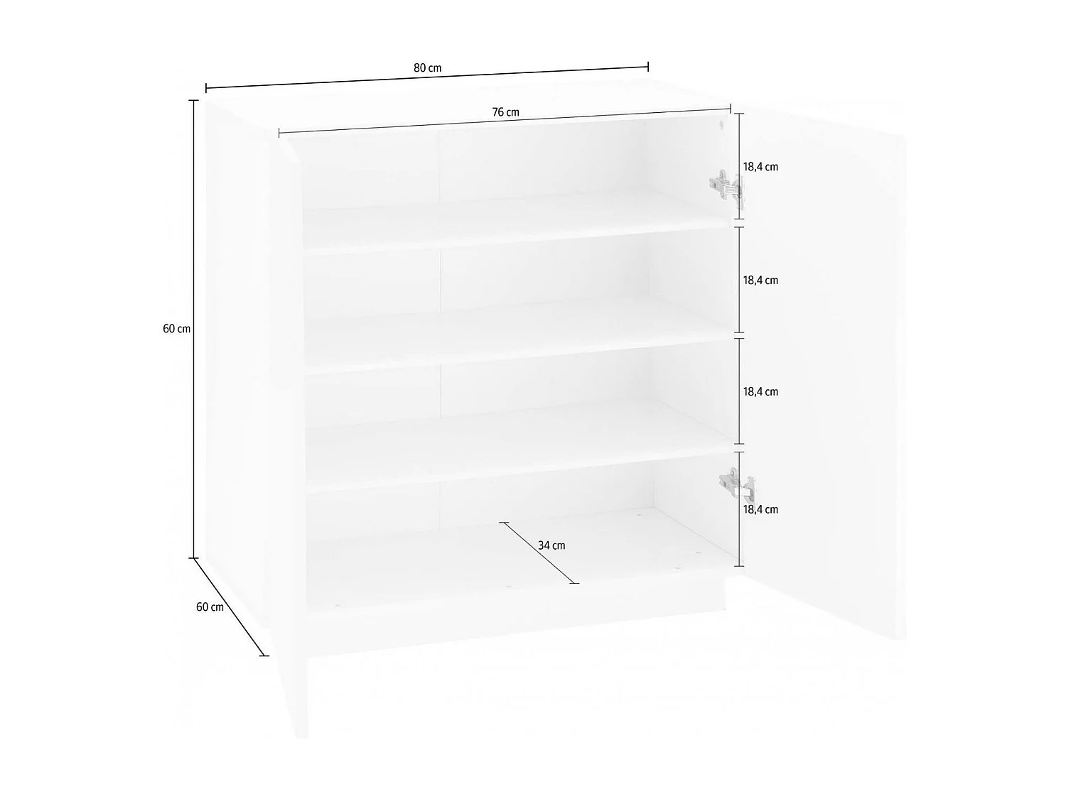 Schuhregal Joel, Mehrzweckschrank mit 2 Türen, Schuhregal für den Eingangsbereich, 100 % Made in Italy, 80 x 38 x 86 cm, glänzend weiÃŸ,