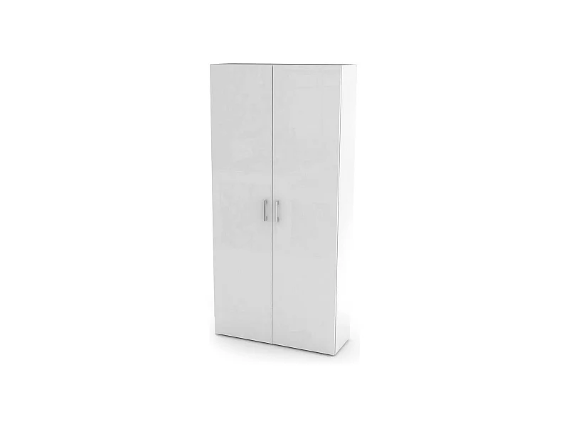 Étagère à chaussures Simone, Armoire polyvalente avec 2 portes et étagères internes, Étagère à chaussures d'entrée, 100% Made in Italy, 91x33h190 cm, Blanc brillant
