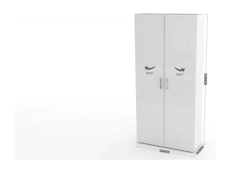 Étagère à chaussures Simone, Armoire polyvalente avec 2 portes et étagères internes, Étagère à chaussures d'entrée, 100% Made in Italy, 91x33h190 cm, Blanc brillant