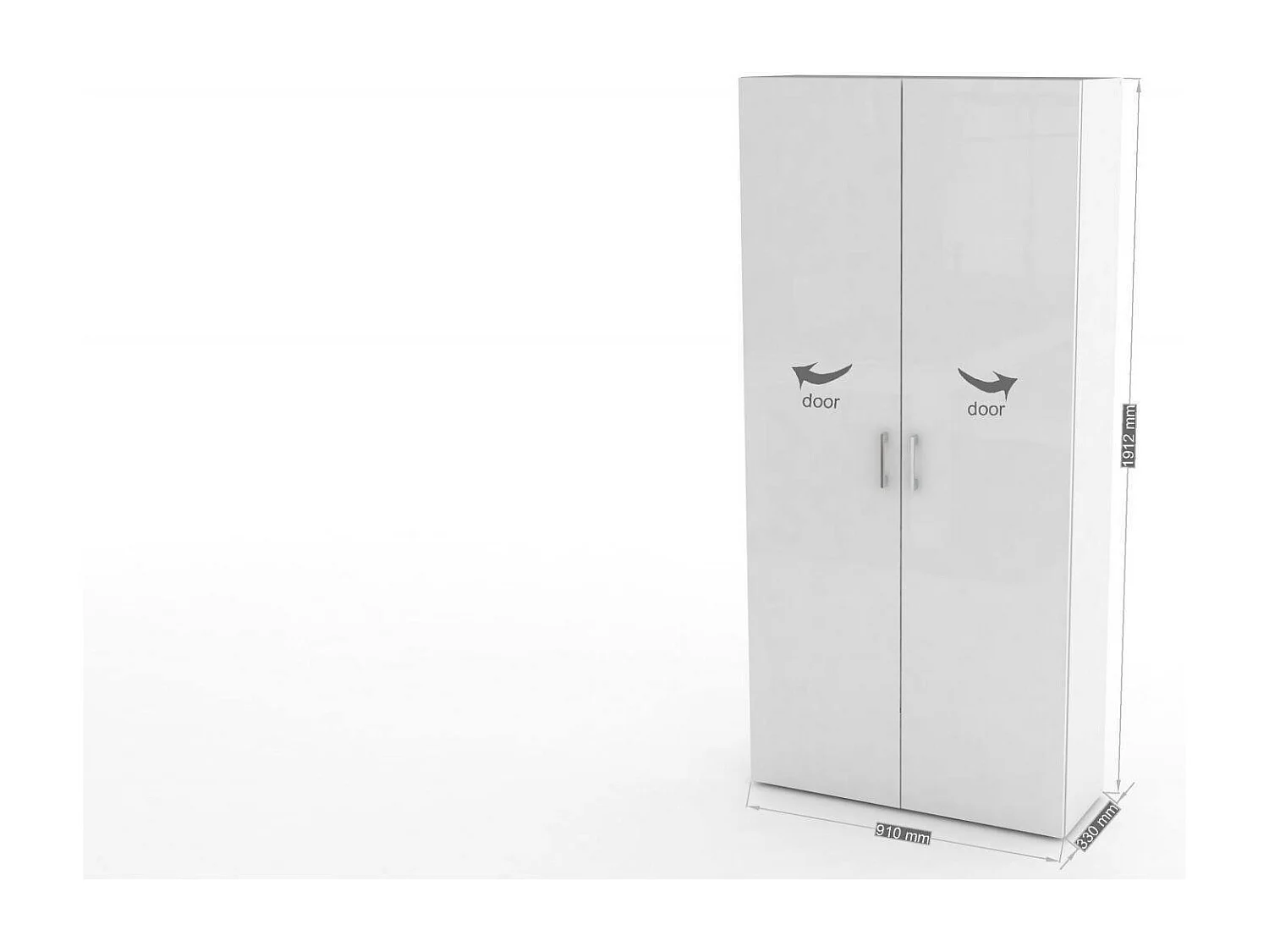 Sapateira Simone, Armário multiuso com 2 portas e prateleiras internas, Sapateira de entrada, 100% Fabricado na Itália, 91x33h190 cm, Branco brilhante