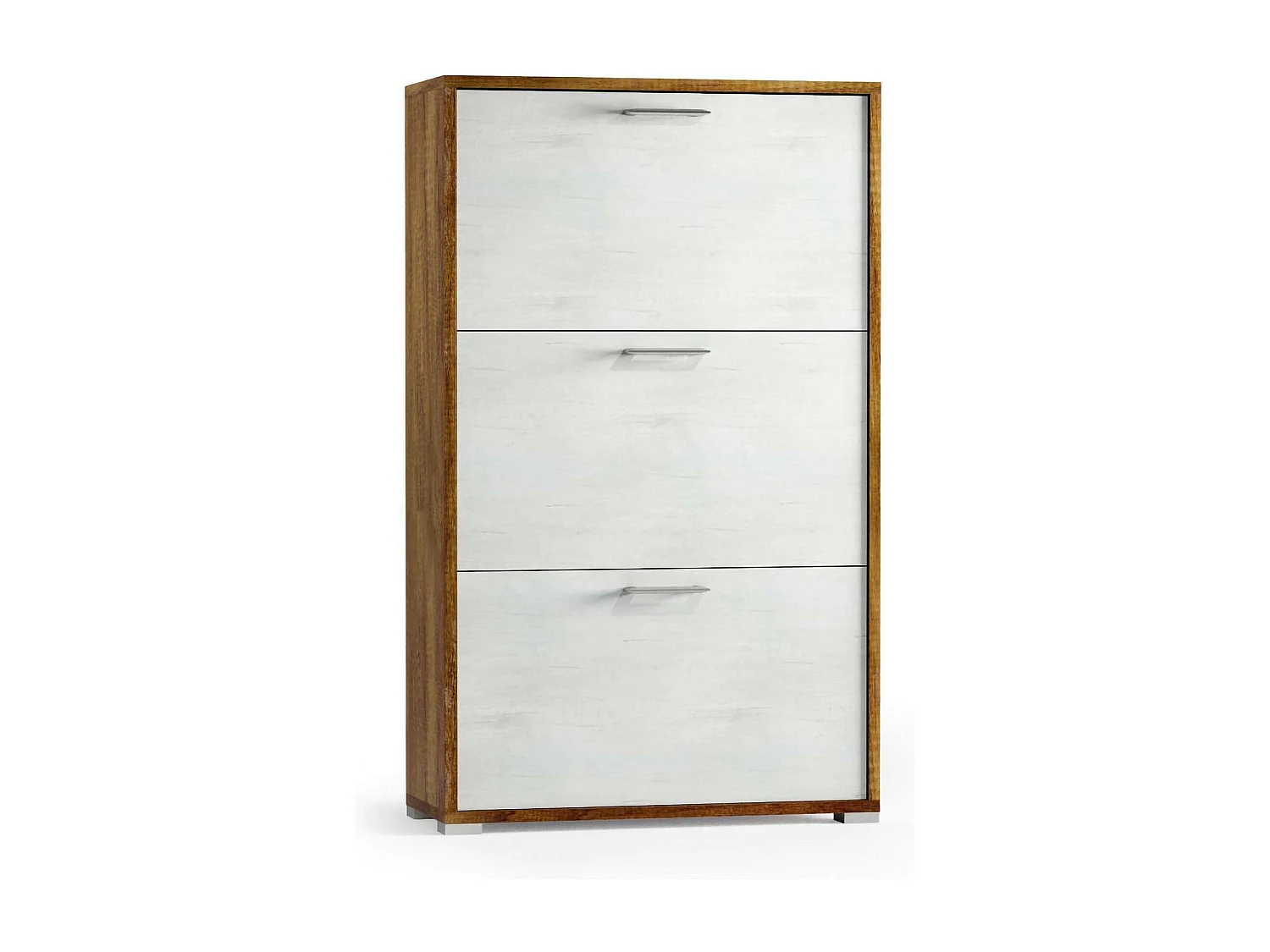 Etagere à chaussures Peonia, Meuble d'entrée polyvalent avec 3 portes pliantes, 67x28h112 cm, Blanc et Chêne