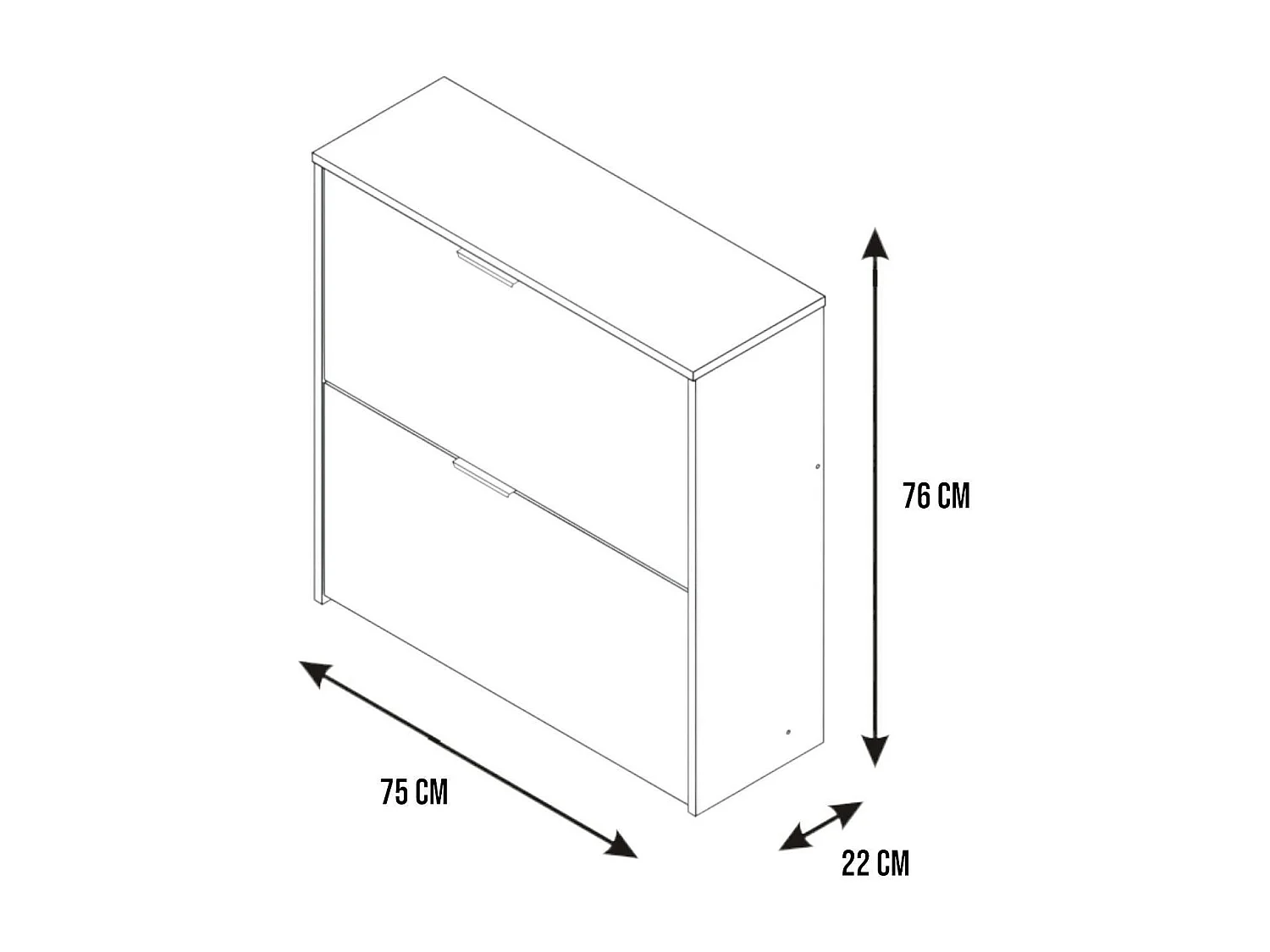 Étagère à chaussures Louisville, Armoire à chaussures avec 2 portes pliantes, Étagère à chaussures d'entrée basse, Armoire basse, 75x22h76 cm, Blanc