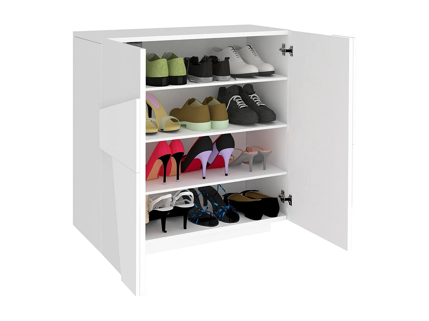 Étagère à chaussures Joel, Armoire polyvalente avec 2 portes, Étagère à chaussures d'entrée, 100% Made in Italy, 81x38h86 cm, Blanc brillant avec détail