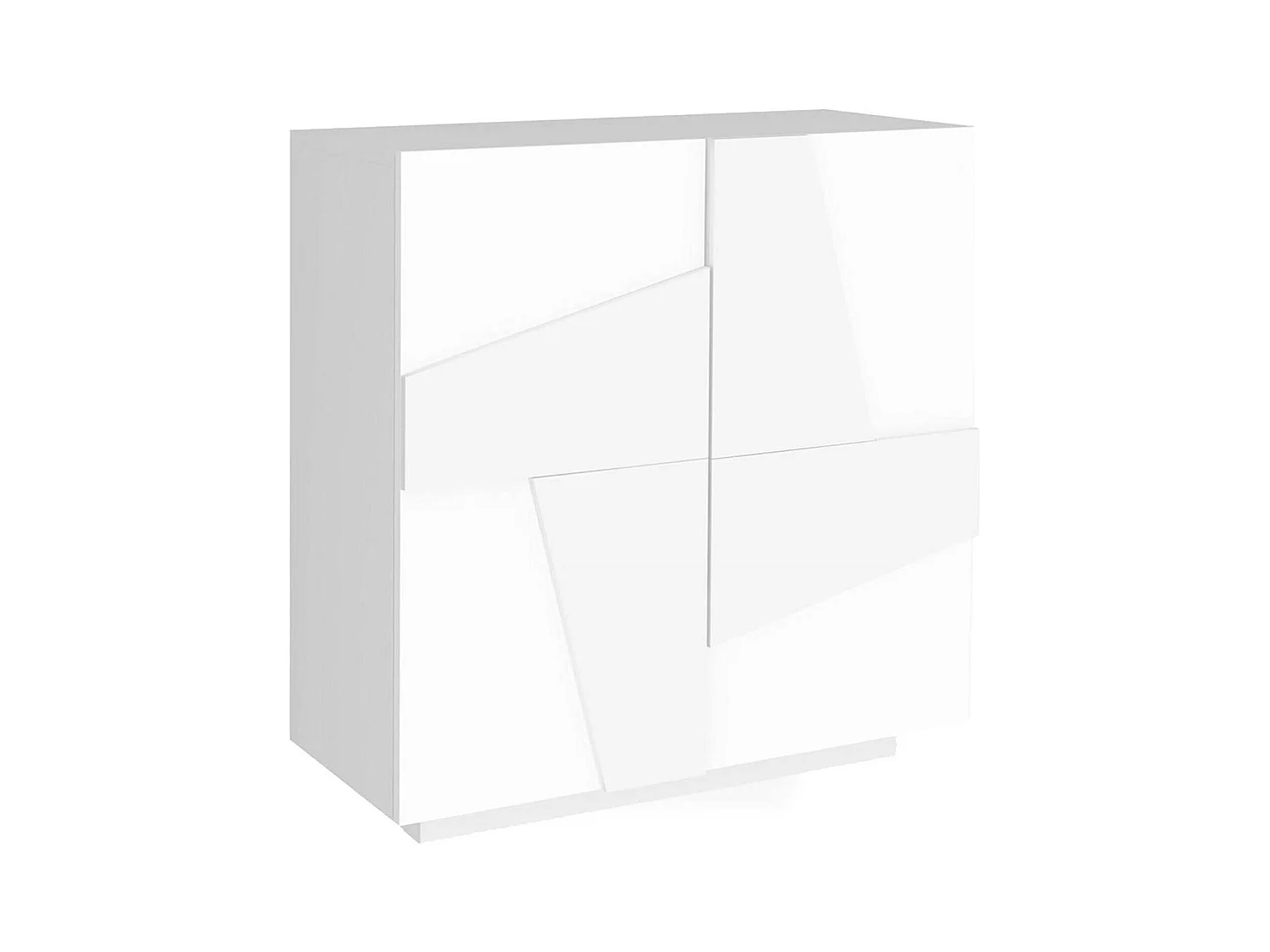 Étagère à chaussures Joel, Armoire polyvalente avec 2 portes, Étagère à chaussures d'entrée, 100% Made in Italy, 81x38h86 cm, Blanc brillant avec détail