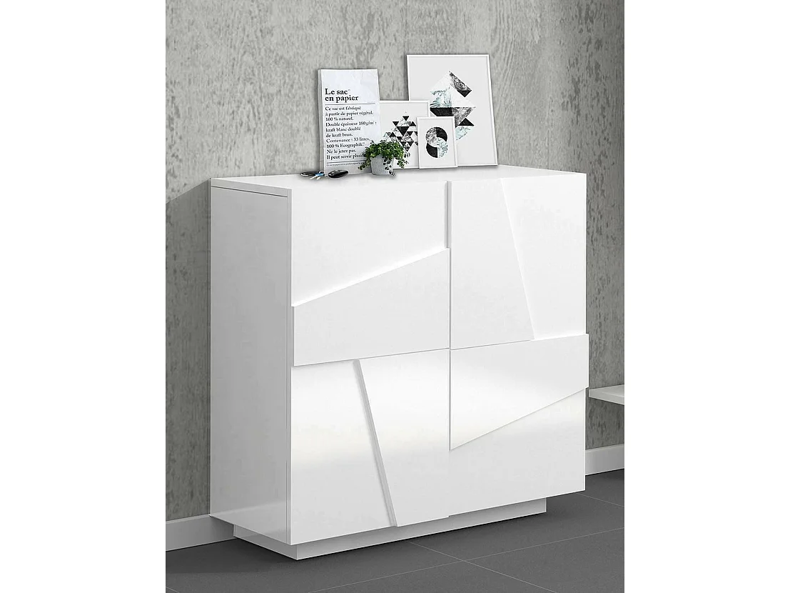 Scarpiera Joel, Mobile multiuso a 2 ante, Portascarpe da ingresso, 100% Made in Italy, cm 81x38h86, Bianco lucido con dettaglio